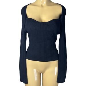 Modern Citizen Hera Shrug Cutout Sweater Long Sleeve Ribbed Black Size Large